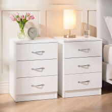 (White) Riano Bedside Table Set of 2, 3 Drawer Chest Nightstands
