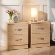 (Pine) Riano Bedside Table Set of 2, 2 Drawer Chest Nightstands