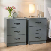 (Green) Riano Bedside Table Set of 2, 3 Drawer Chest Nightstands