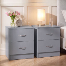 (Grey) Riano Bedside Table Set of 2, 2 Drawer Chest Nightstands
