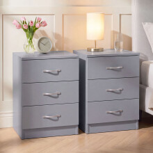 (Grey) Riano Bedside Table Set of 2, 3 Drawer Chest Nightstands