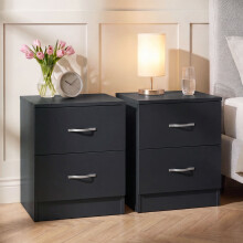 (Black) Riano Bedside Table Set of 2, 2 Drawer Chest Nightstands