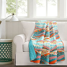 Lush Decor Hailey Watercolor Wave Reversible Cotton Throw Blanket, 60" x 50", Turquoise