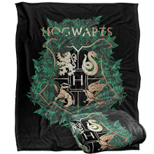 Harry Potter Hogwarts Green and Gold Floral Crest Officially Licensed Silky Touch Super Soft Throw Blanket 152 x 127 cm