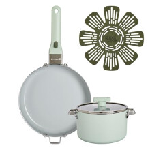 GoodCook Ceramic Cookware 5 Piece Cookware Set with Removable Handle, Induction Friendly, Nonstick and Oven Safe with 9.5 Inch Frying Pan, Sage Green