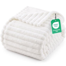Utopia Bedding Striped Fleece Double Blanket For Sofa – Fluffy Cosy Warm Ribbed Blanket For Bed & Chair, Soft Lightweight Gift Throw (Off White,