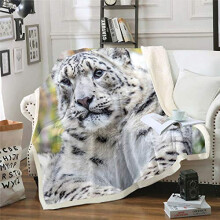Tbrand Leopard Sherpa Fleece Throw Blanket - Wild Cheetah Animal Theme Plush for Sofa Couch Bed Room Decor - White Black Nature Warm Fuzzy Double