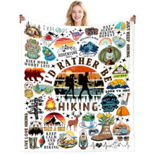 Hiking Gifts for Women Men Hikers Throw Blanket With Hiking Accessories Theme Stuff Plush Blankets for Women Men Adults Hikers Christmas Birthday