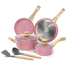 Innerwell 4-Piece Non-Stick Cookware Set, with 2 Ceramic Non-Stick Frying Pans (Induction Compatible), 2 Saucepans with Lids, Soup Spoon and Spatula,