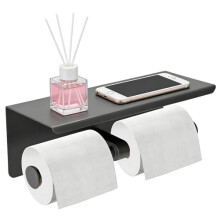 Double Toilet Paper Holder Wall Mounted, Stainless Steel Tissue Paper Holder with Shelf Anti -Rust Toilet Paper Dispenser for Bathroom (Grey)