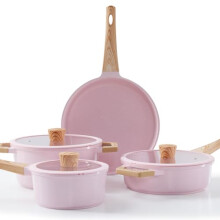 Florosa Ceramic Pan Set, Induction Pots & Pans with Lids, Cookware Set with Granite Patterns, Non-Stick Coating, Pink