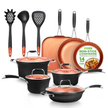 NutriChef 14 Piece Nonstick Pots and Pans Set Copper – Induction Cookware Set Aluminum Frying Pans Cooking Pots with Lids