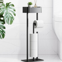 GUIGUZI Stainless Steel Black Toilet Roll Holder Standing with Wet Wipes Box