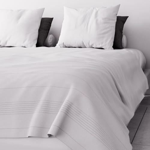 Soleil d'ocre, Adele, Bed cover, Sofa throw, Cotton, White, 220 x 240 cm