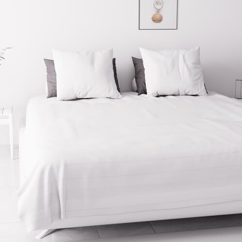 Soleil d'ocre, Adele, Bed cover, Sofa throw, Cotton, White, 220 x 240 cm 1