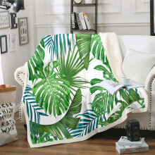 Palm Leaf Fuzzy Blanket Tropical Leaves Fleece Blanket for Sofa Couch Teens Ultra Soft Hawaiian Green Botanical Sherpa Throw Blanket Leaf Branches Bed