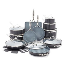 GreenPan Valencia Pro Hard Anodized Healthy Ceramic Nonstick 22 Piece Cookware Pots & Pans Set, Fry Grill, Griddle, Saute & Sauce Pans, Stockpot,Lids,