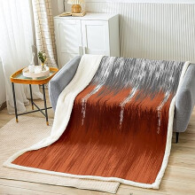 Ombre Rust/Burnt Orange Sherpa Blanket Abstract Art Painting Fleece Throw Blanket for Kids Gradient Color Patchwork Plush Blanket Microfiber Boho