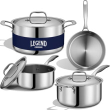 LEGEND COOKWARE 5 Layer Stainless Steel Cookware Set, 7 Piece Pot and Pan Set, Induction Compatible, Oven Safe, Non-Toxic, No Coatings, Built to Last