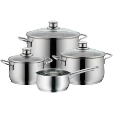 WMF Diadem Plus 4-Piece Cookware Set, Stainless Steel Suitable for Induction, 1 Low Saucepan 20 cm, 2 Saucepans 16 cm and 24 cm, 1 Saucepan 16 cm with