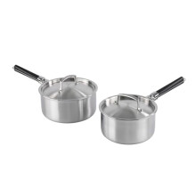 Kamberg - Set of 2 saucepans 18/20 cm - 2 Removable Handles - Stainless Steel 18/10 Triply - Suitable for All Heat Sources Including Induction and