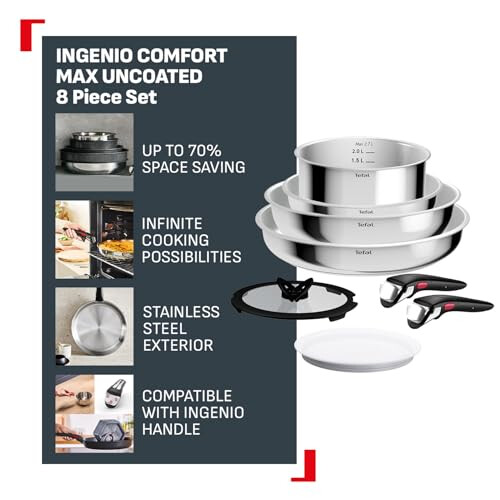 Tefal Tefal Ingenio Comfort Max Stainless Steel 8-Piece Cookware Set, Stackable 1