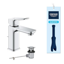 GROHE Dice Single Lever Basin Mixer Tap with Pop-Up Waste Set (S-Size 152 mm, 28 mm Ceramic Cartridge, Water Saving, Tails 3/8 Inch, Easy to Fit with