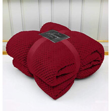 LJ Popcorn Waffle Style Luxurious Throws Super Soft Warm Cosy Sofa and Bed Fleece Blankets (Red, King - 200x240cms)