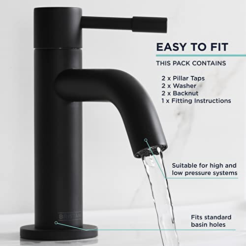 Bristan Bristan Mila Basin Pillar Taps Black (MI 1/2 BLK) 2