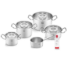 Fissler Original Profi Collection Stainless Steel Cooking Pot Set 5 Pieces Including Glass Lid + Free Stainless Steel Care Induction