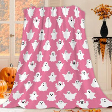 Qucarder Halloween Throw Blanket Pink Ghosts Spooky Throw Blankets Lightweight Cozy Flannel Blanket for Bedroom Living Room Couch Sofa Home Decor