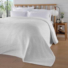 Axcent Comfort Florian White Bedspread Throw Blanket – Soft & Lightweight Decorative 100% Cotton Easy Care Bedspread Throws for Bed, Sofa & Couch