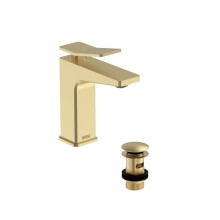 Bristan Tangram Eco Start Basin Mixer with Clicker Waste, Deck Mounted Bathroom Tap, Brushed Brass Finish