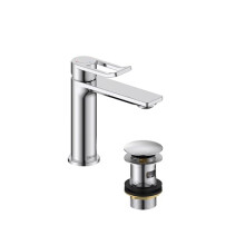 Bristan Saffron Eco Start Basin Mixer with Clicker Waste, Deck Mounted Bathroom Tap, Chrome Finish