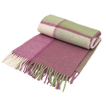 Tweedmill Textiles Block Check - pure new wool - knee rug throw blanket - Apple Green & Raspberry Pink - BRITISH MADE