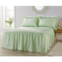 Diana Cowpe KING SIZE Bedspread 3 Piece Set inc Pillow Shams - MINT GREEN - Soft Quilted Traditional Vintage Style Fitted Throw / *MADE IN UK* /