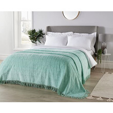 Diana Cowpe Candlewick Geneva Bedspread GREEN Bed Throw/Blanket | Soft Traditional Bedspread Cotton Chenille & Fringed Edges with Wave Design | DOUBLE