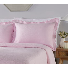 2 X PINK PILLOW SHAMS to match BEDSPREAD Matelassé Bedspreads & Coverlets FLORAL TEXTURED FRENCH STYLE Summer Blankets Throws for Beds