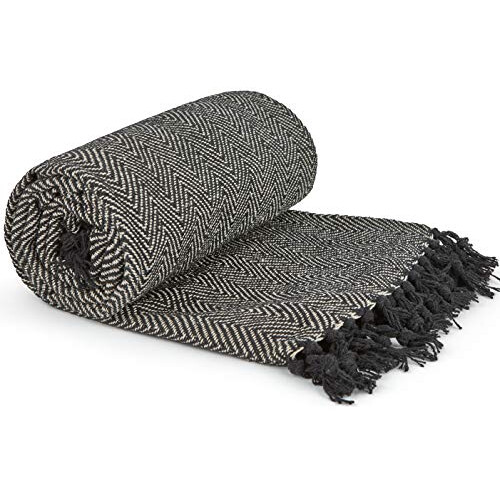 Herringbone Sofa Throw Black & White 50x60"