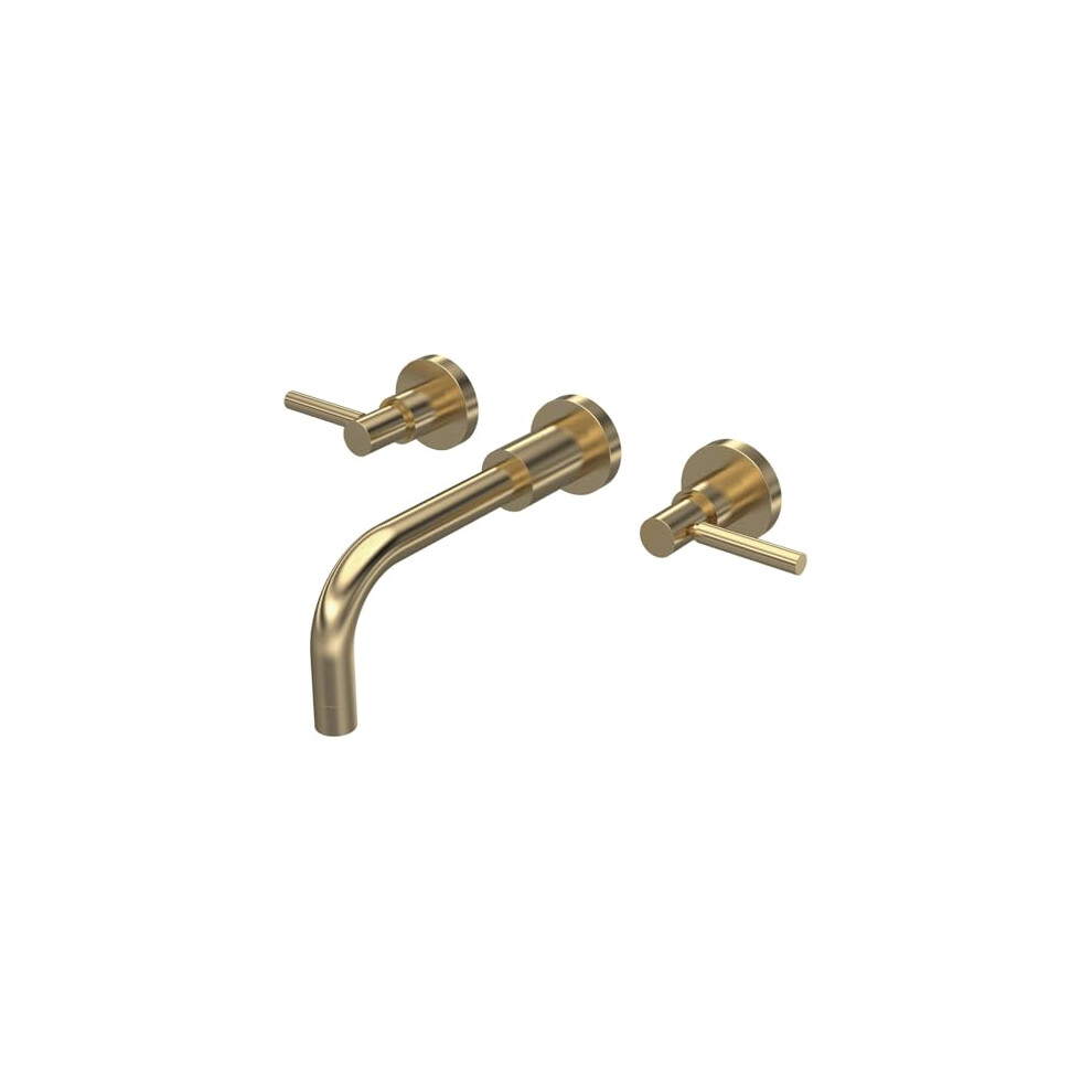 Hudson Reed Brushed Brass Tel817 Tec Lever Modern Bathroom Lever Wall Mount 3 Tap Hole Basin Mixer Tap, 320Mm, - Image 4
