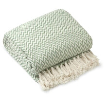 Emma Barclay Throw Blanket For Sofas Bed Extra Large Recycled Cotton Throws For Settees In Pistachio Green Throw Scandi Woven Blankets - Cherokee
