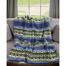 Pachamama Hand Knitted Bed Sofa Throw Fleece Lined 150 x 120 CM Sheep Pattern Blue Green Handmade Extra Warm Blanket Fair Trade