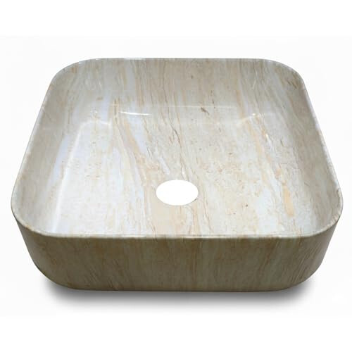 Marble Luxe Square Beige Marble Effect Ceramic Counter Top Basin