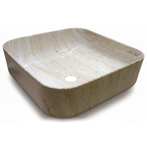 Marble Luxe Square Beige Marble Effect Ceramic Counter Top Basin 1