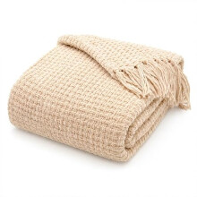 Olivia Rocco Box Stitch Chenille Throw Blanket Soft Warm Chunky Blanket Throws for Sofa Chairs Couch Bed 130 x 170 cm, Cream