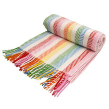 Rainbow Stripe Cream Knee Rug British Made Pure New Wool Throw