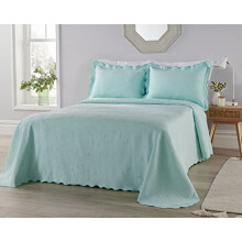 Diana Cowpe GREEN DOUBLE BED THROW Bedspreads & Coverlets | Beautiful Victoriana Portugese Matelassé Floral Textured Scalloped Edge Blanket
