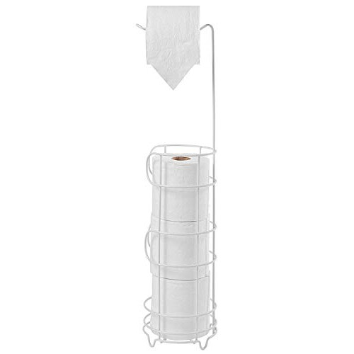simplywire – Freestanding Toilet Roll Holder with Storage - White 2