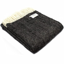 Tweedmill Textiles Fishbone Throw Sofa Bed Blanket -100% Pure New Wool - BRITISH MADE - BLACK & CREAM