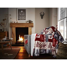 Happy Linen Company Christmas Patchwork Red Extra Extra Large XXL Faux Fur Sherpa Fleece Throw